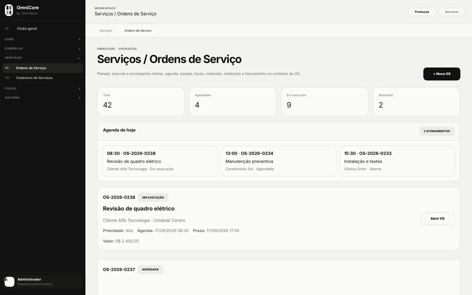 Serviços e Ordens de Serviço